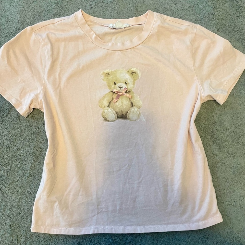 Women Coquette Pink Teddy Bear Baby Tee